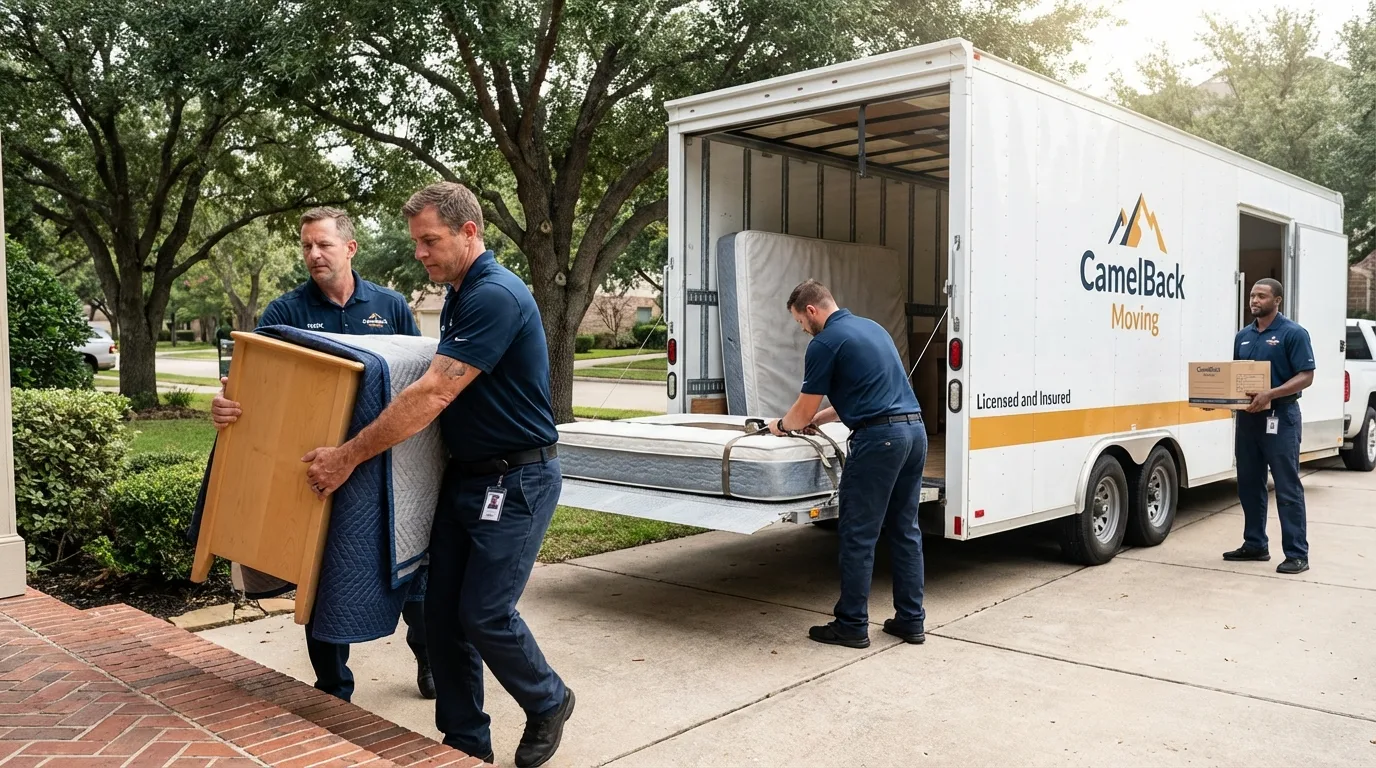 Crew loading residential truck for cross-state move from Church Point, LA