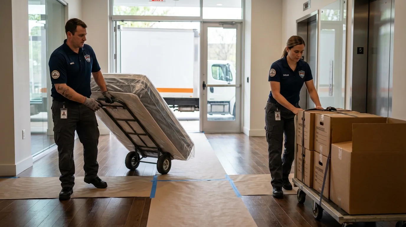 Professional apartment movers loading elevator in Church Point, LA