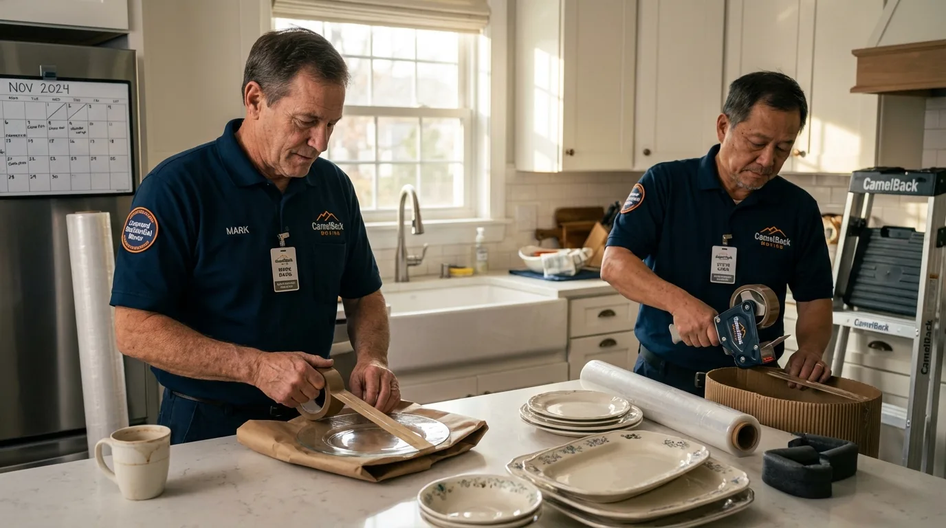 Professional crew packing kitchen dishware in Church Point, LA